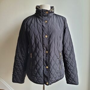 Women's Quilted Jacket with Gold Accent - Black